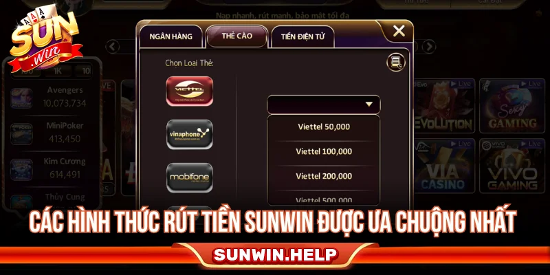 Cách rút tiền Sunwin qua phương thức ngân hàng